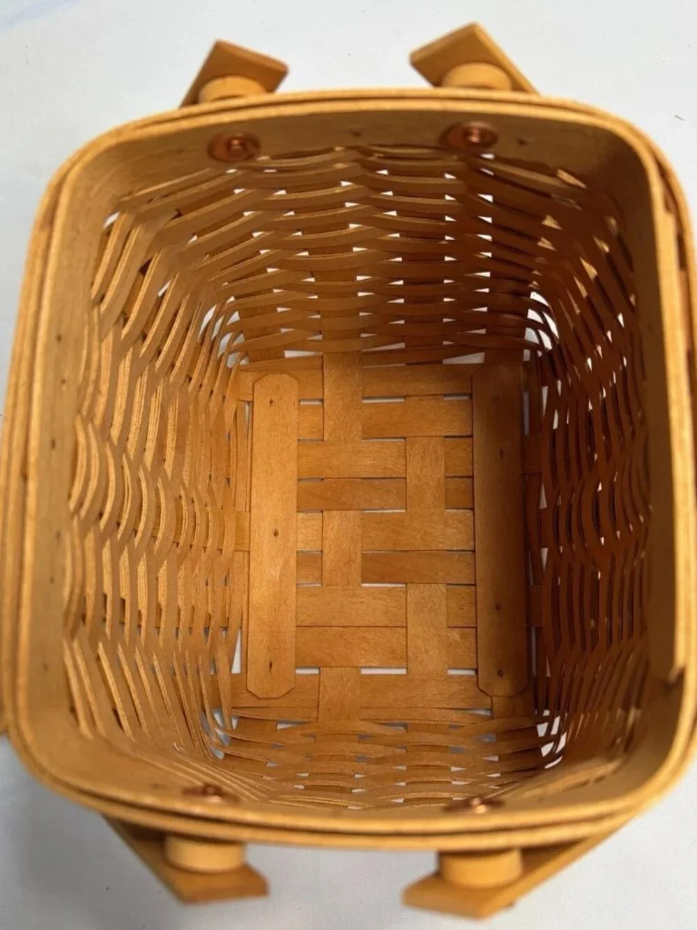 Longaberger 2002 Tiny Tote Basket with Double Hinged Handle With Protector